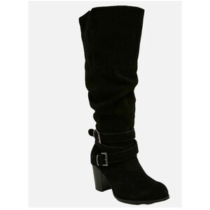 TORRID Black Suede Slouch Buckle Wide Calf Boots SIZE 7 WIDE
